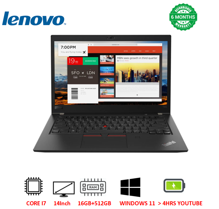 (i7+16GB+512GB+14") Refurbished Lenovo ThinkPad T480s Laptop Intel Core i7 8th gen 16GB RAM 512GB SSD 14" FHD Refurbished Laptops Computer Bluetooth Webcam Intel Graphics windows 11 Black 14 inch