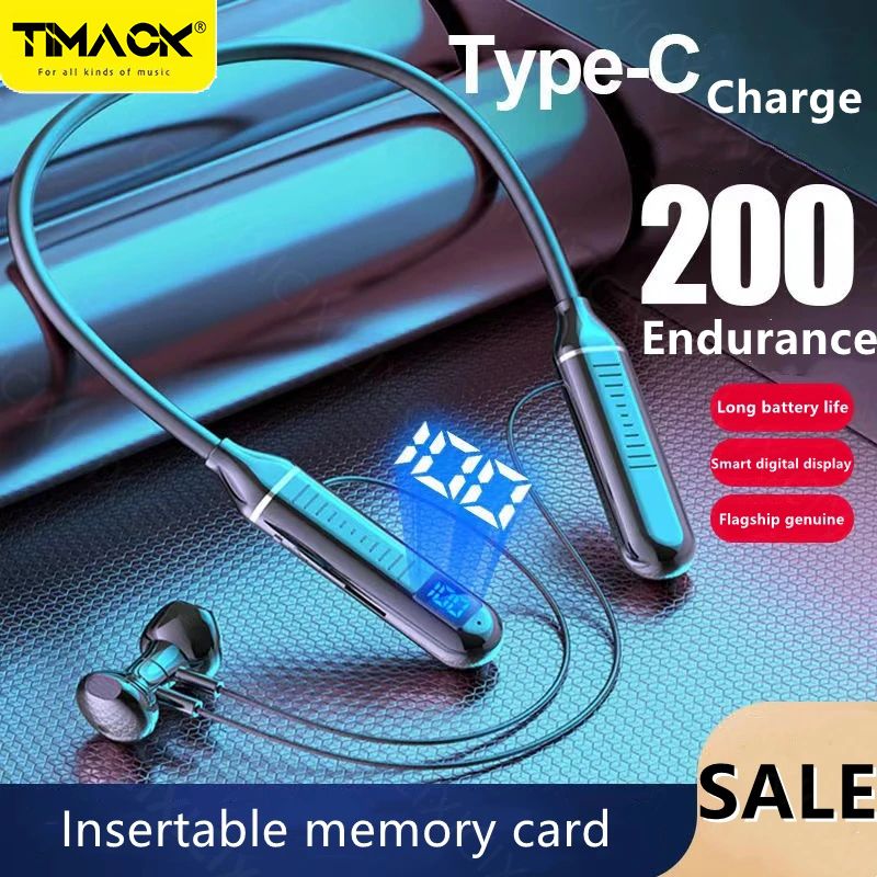 GreatMall® Wireless Earphones Bluetooth 5.3 Neckband Headphones Gaming LED Display HIFI Headset Sports TWS Earbuds With Mic TF Card