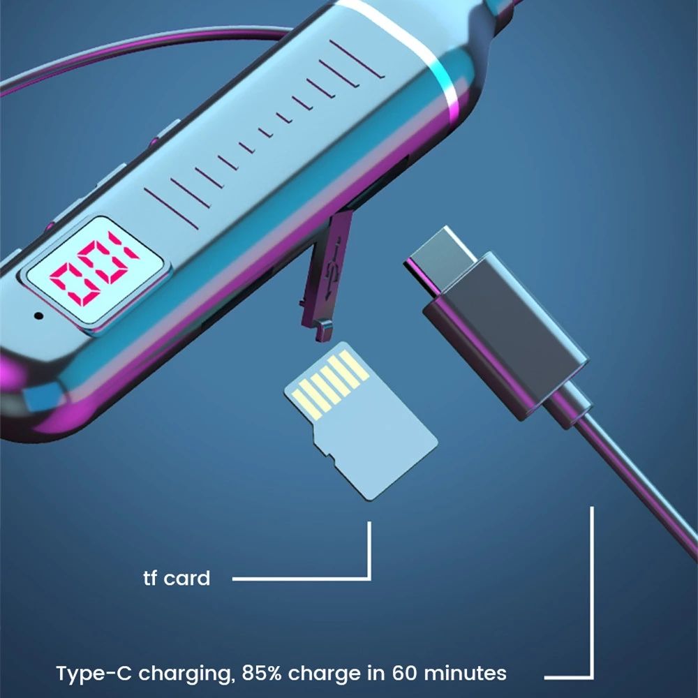 GreatMall® Wireless Earphones Bluetooth 5.3 Neckband Headphones Gaming LED Display HIFI Headset Sports TWS Earbuds With Mic TF Card