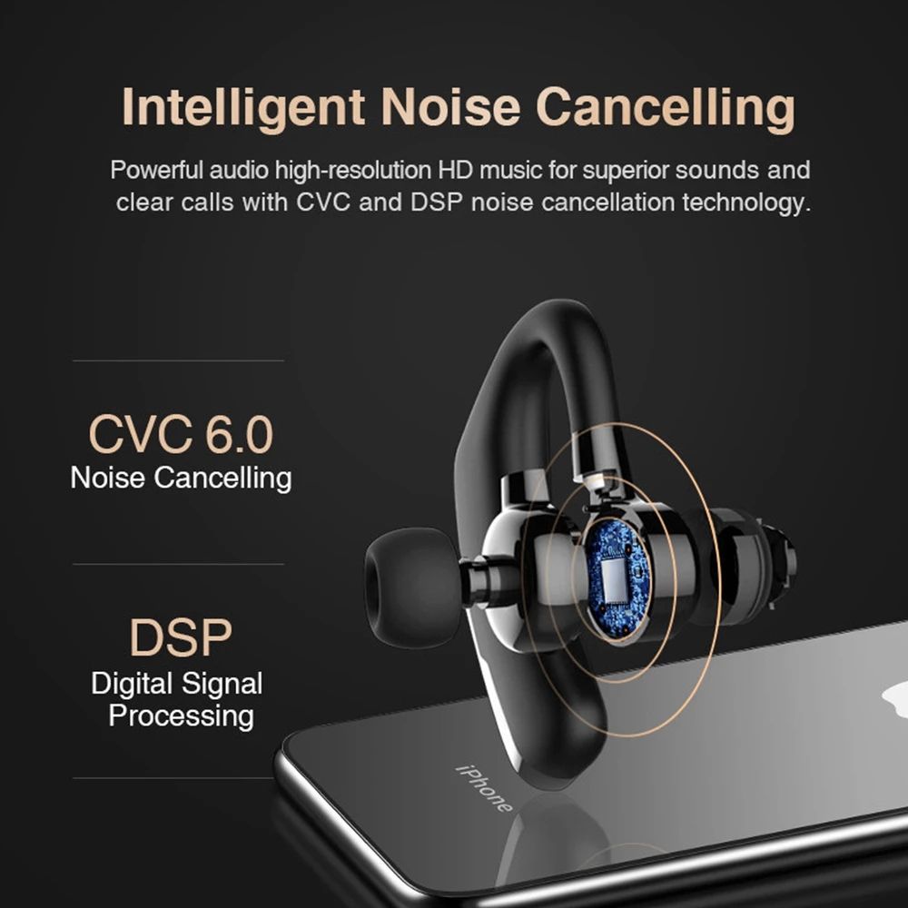 TIMACK V9 Business Wireless Bluetooth Earphone With HD Mic Calling Noice Cancelling Driver Car Sport Business Earpods HD Call Headset Outdoor  270° Rotation