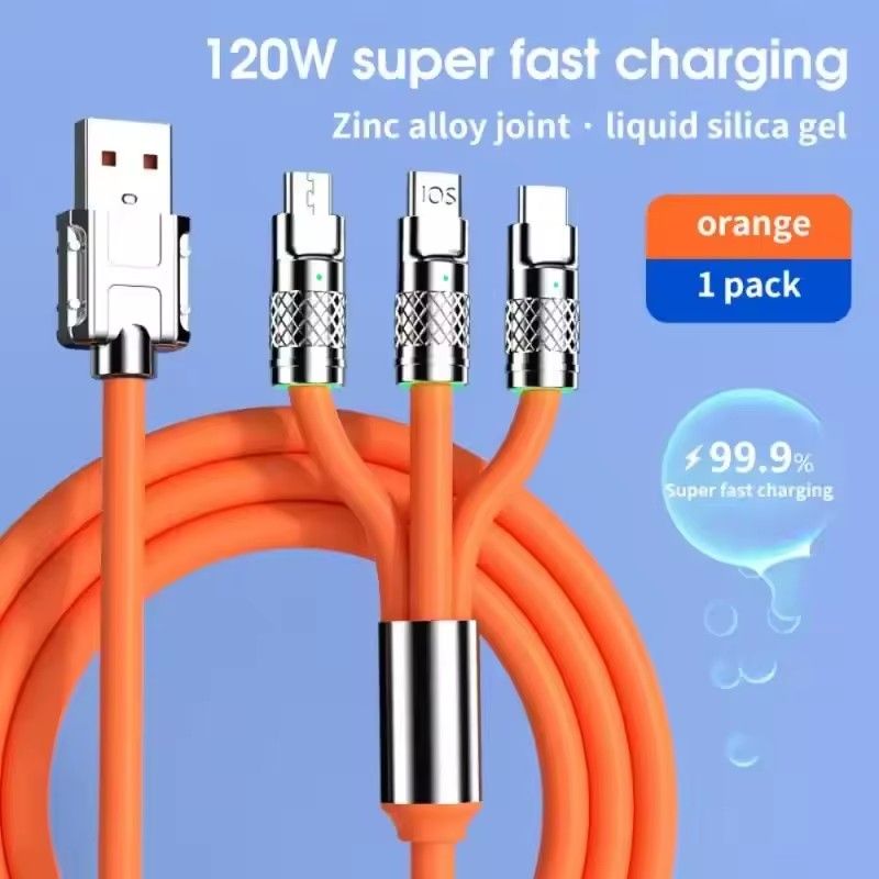 GreatMall® 3 in 1 120W 6A Fast Charging Type C Cable Micro USB for iPhone Charging Cable for Samsung Huawei Xiaomi Phone Charger USB Cable