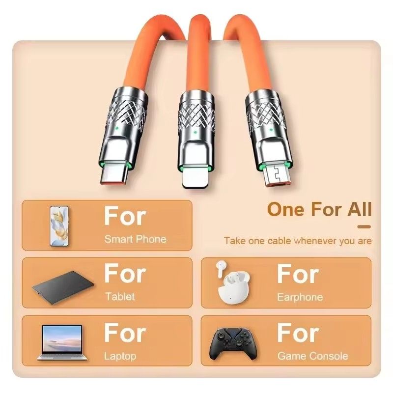 GreatMall® 3 in 1 120W 6A Fast Charging Type C Cable Micro USB for iPhone Charging Cable for Samsung Huawei Xiaomi Phone Charger USB Cable