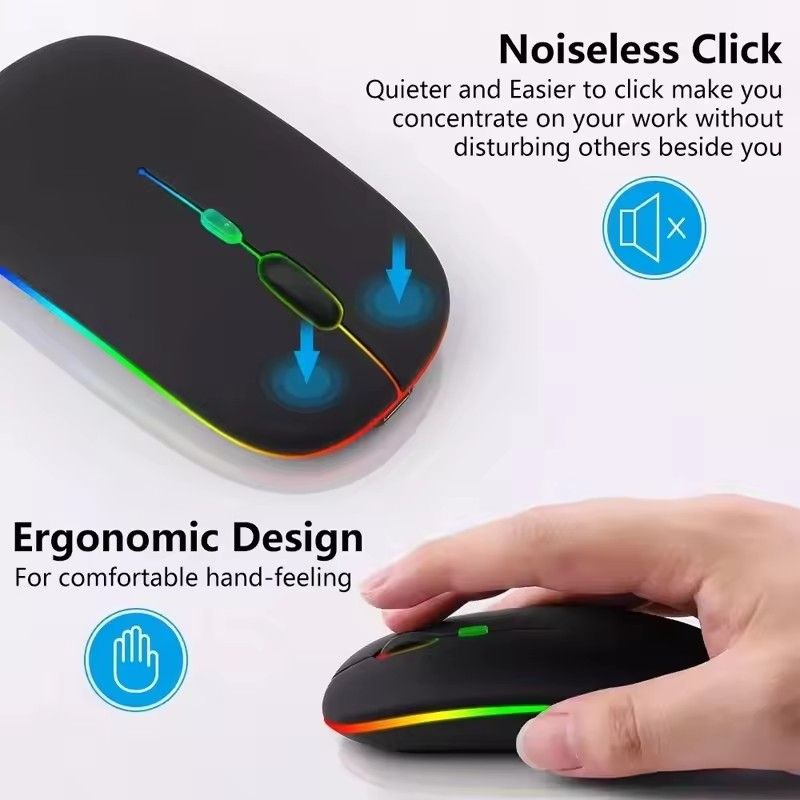 GreatMall® Wireless Mouse RGB Rechargeable Bluetooth Mice Wireless Computer Mouse LED Backlit Ergonomic Gaming Mouse for Laptop PC 3600DPI