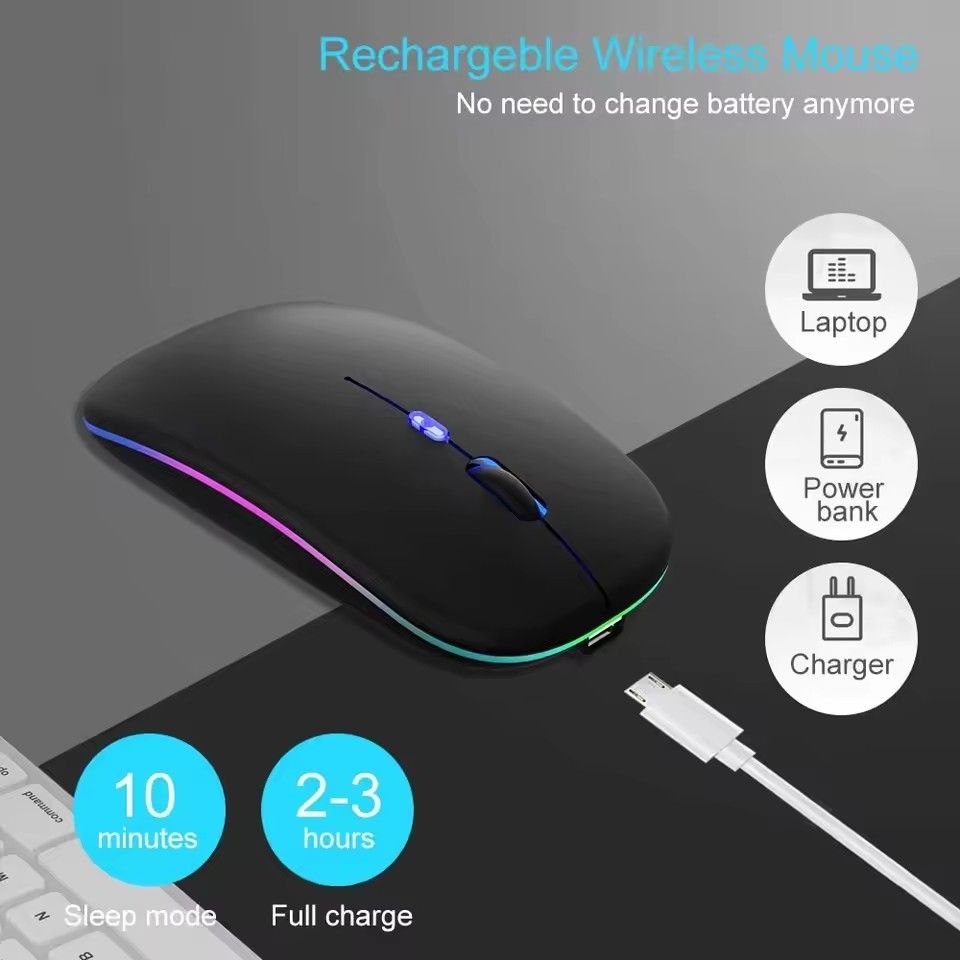 GreatMall® Wireless Mouse RGB Rechargeable Bluetooth Mice Wireless Computer Mouse LED Backlit Ergonomic Gaming Mouse for Laptop PC 3600DPI