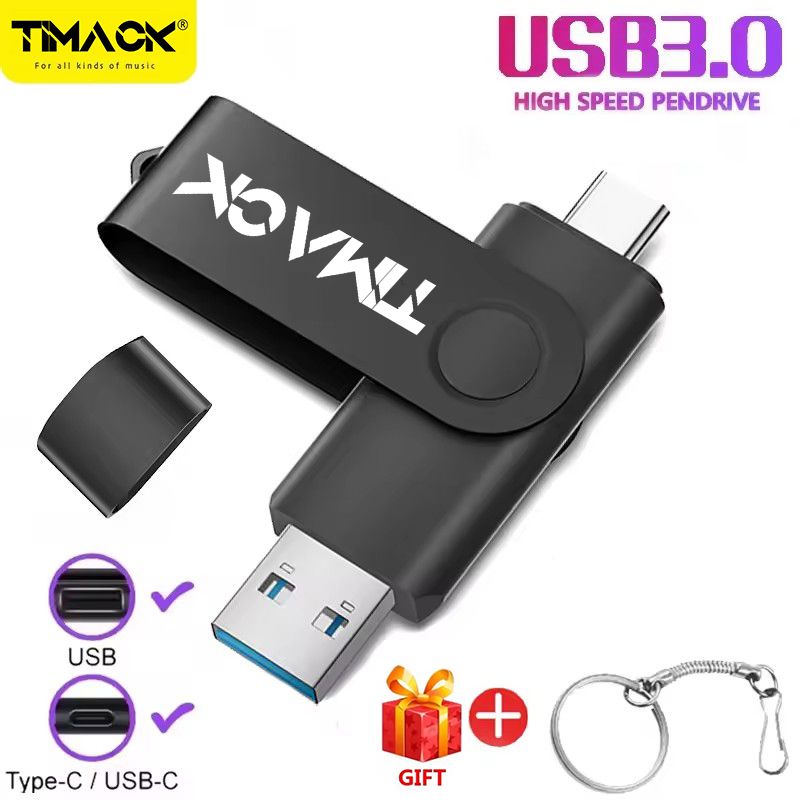 【FREE GIFT】TIMACK® 128GB USB 3.0 Metal OTG 2 IN 1 Type C Flash Drive 64GB Pen Drive 16GB Pendrive Disk On Key USB Stick Memory Flash Disk Real Capacity Promotion