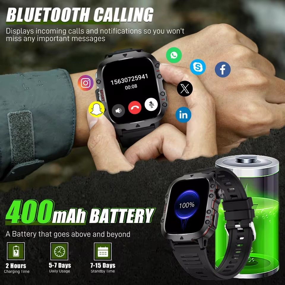 TIMACK New Military GPS Smart Watch Men Flashlight Waterproof Outdoor Sport Tracker Bluetooth Call Smartwatch