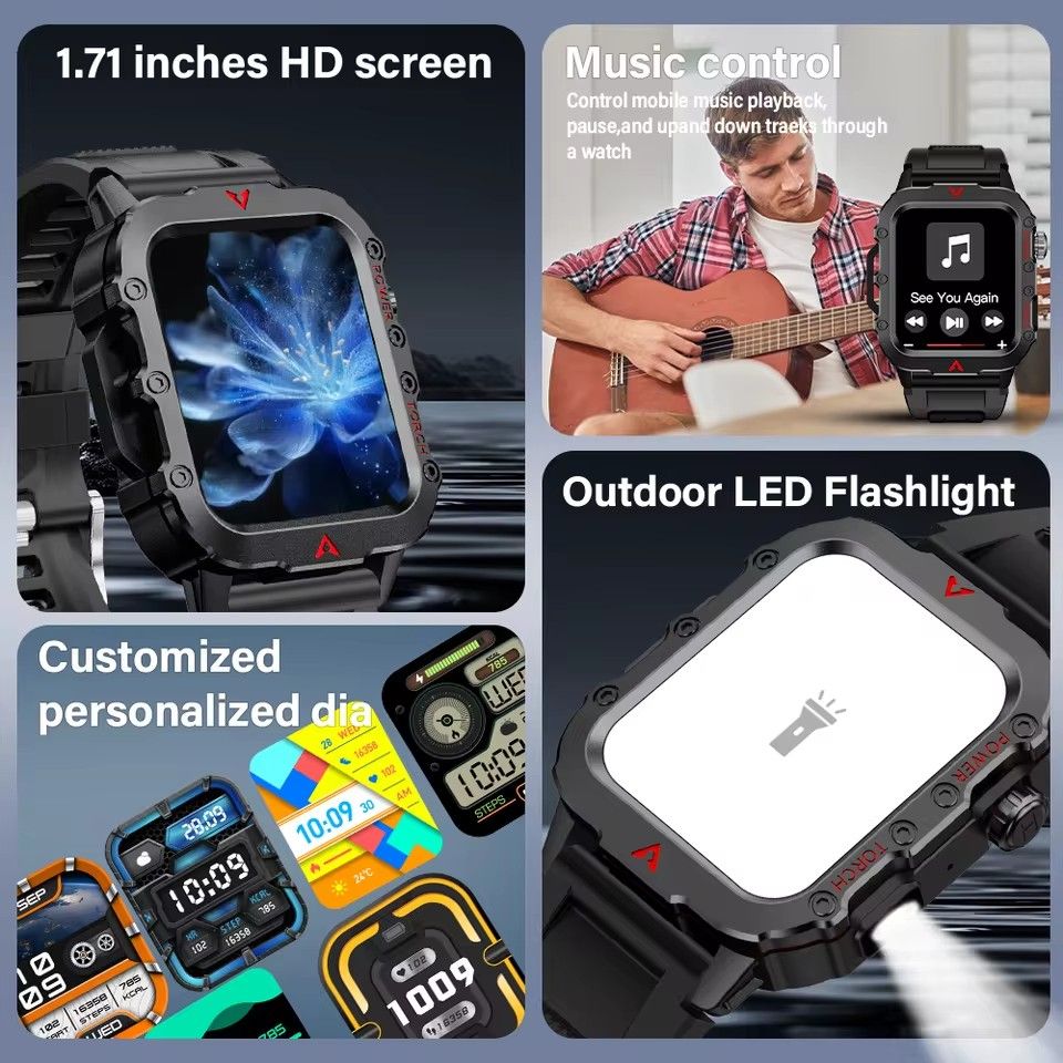 TIMACK New Military GPS Smart Watch Men Flashlight Waterproof Outdoor Sport Tracker Bluetooth Call Smartwatch