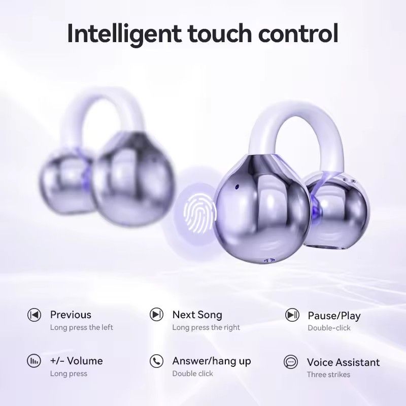 TIMACK New Bone Conduction Wireless Earbuds Bluetooth Earphone Clip-on High Sound Quality Earpods Led Display Headphones Music Sports Headset