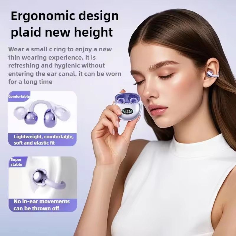 TIMACK New Bone Conduction Wireless Earbuds Bluetooth Earphone Clip-on High Sound Quality Earpods Led Display Headphones Music Sports Headset