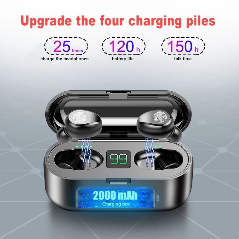 GreatMall® F9 Bluetooth Earphones TWS Headphones Wireless Earbuds with Mic 3000mAh Charging Box Stereo In-Ear Earpods Sports