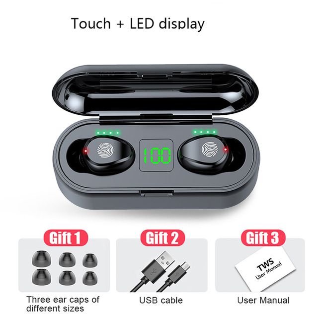 GreatMall® F9 Bluetooth Earphones TWS Headphones Wireless Earbuds with Mic 3000mAh Charging Box Stereo In-Ear Earpods Sports
