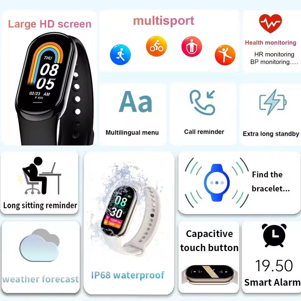 GreatMall® Mi Band 9 Full touch SmartWatch Men Women Monitoring Bluetooth Call HeartRate Sports Fitness Tracking Smart Watch For Xiaomi iOS