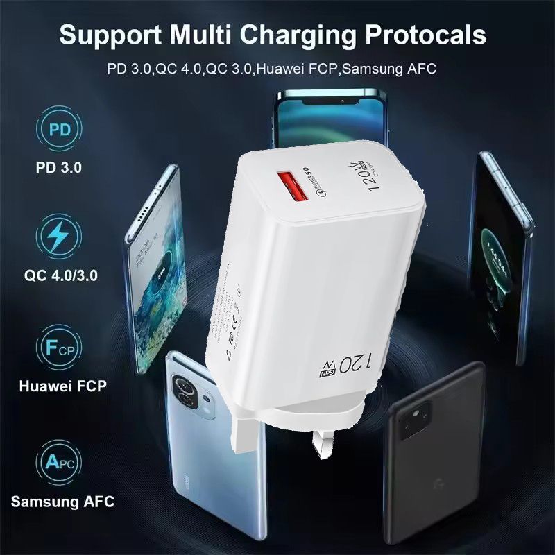 【Free Gift】GreatMall® 120W Ultra Fast Charger QC 5.0 UK Plug 6A Type C Cable For IPhone Pro Max Samsung Rapid Charging Adapter