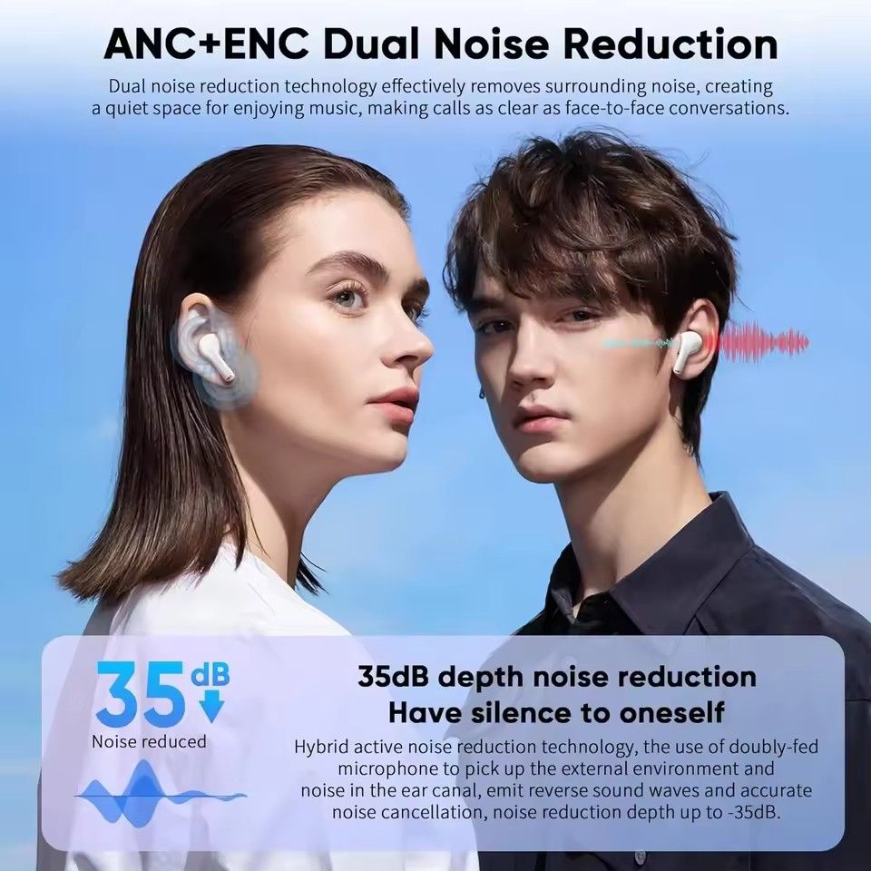 GreatMall® A9 Pro ANC Wireless Earbuds Bluetooth 5.3 Earphones App Noise-canceling Earpods Call Headphones Waterproof Sports Gaming Touch Screen Headset