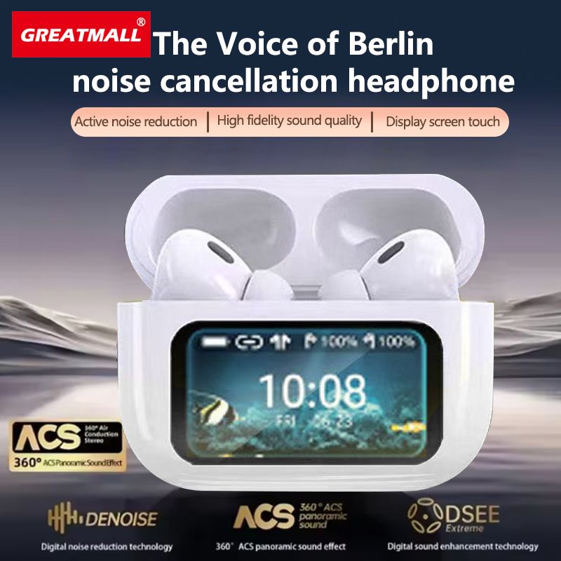 GreatMall® A9 Pro ANC Wireless Earbuds Bluetooth 5.3 Earphones App Noise-canceling Earpods Call Headphones Waterproof Sports Gaming Touch Screen Headset