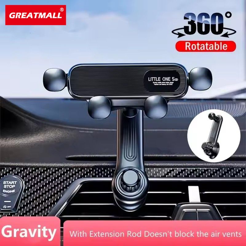 GreatMall® New 360° Rotation Gravity Car Phone Holder Air Vent Clip Navigation Stand Telescopic Air Outlet Phone Support for 4.7-7 inc