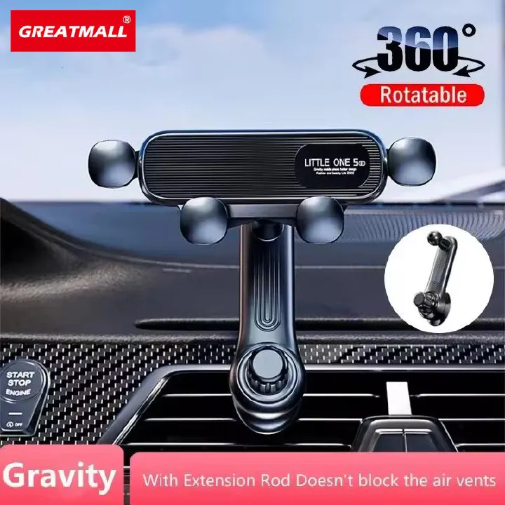GreatMall® New 360° Rotation Gravity Car Phone Holder Air Vent Clip Navigation Stand Telescopic Air Outlet Phone Support for 4.7-7 inc