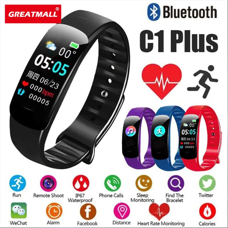 GreatMall® Smart Watch Sport Wristband Fitness Monitoring Track Heart Rate Call and Message Remind Men Smartwatch for Men Women Kids Gift