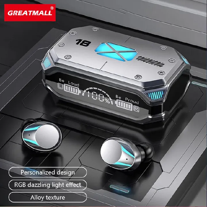 GreatMall® M41 Bluetooth Earphone Wireless Earbuds Smart Touch Digital Display Stereo Earpods With Colour Light Magnetic Suction Headset