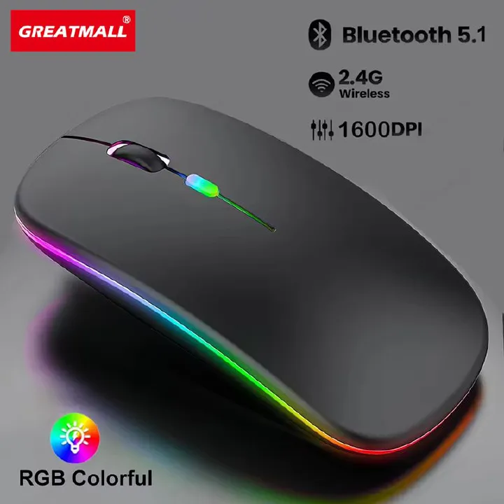 GreatMall® Wireless Mouse RGB Rechargeable Bluetooth Mice Wireless Computer Mouse LED Backlit Ergonomic Gaming Mouse for Laptop PC 3600DPI
