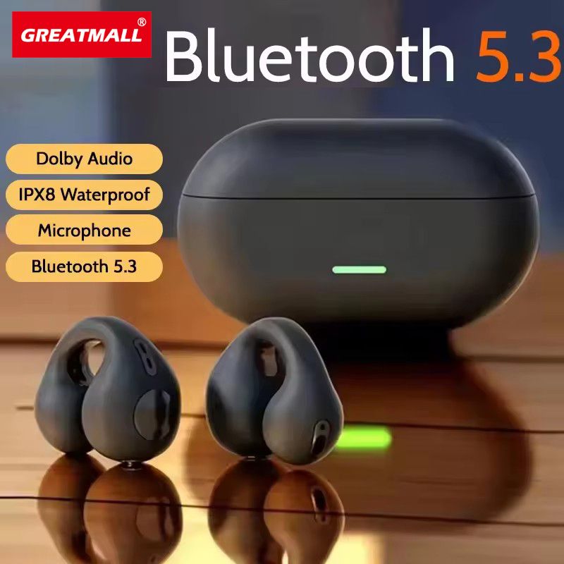 GreatMall® New Bone Conduction T75 TWS Touch Control Wireless Earbuds Ear-Clip Bluetooth Earphones Sport Earpods Music Headset