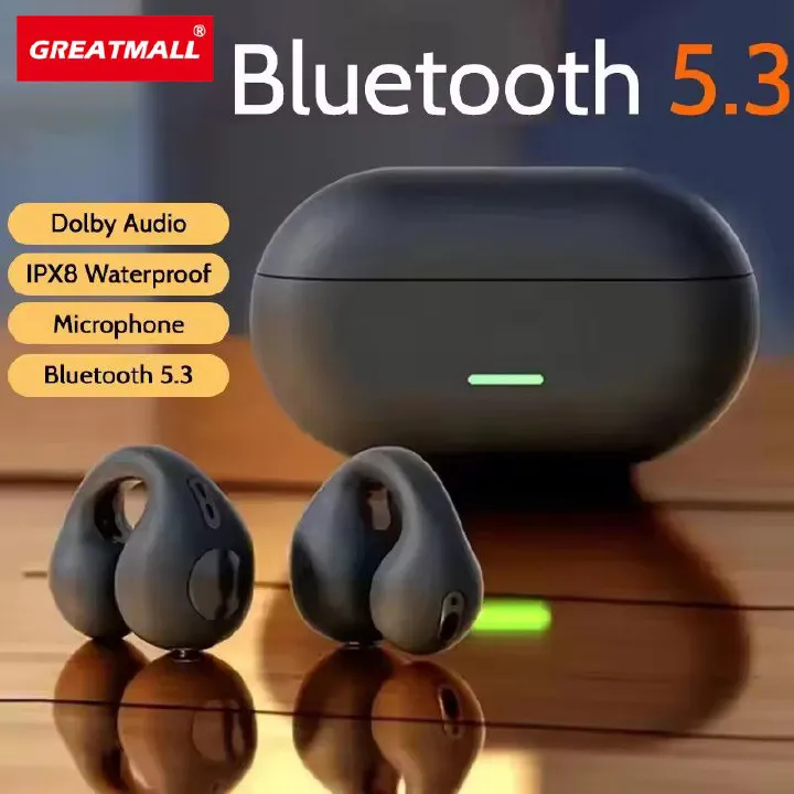 GreatMall® New Bone Conduction T75 TWS Touch Control Wireless Earbuds Ear-Clip Bluetooth Earphones Sport Earpods Music Headset