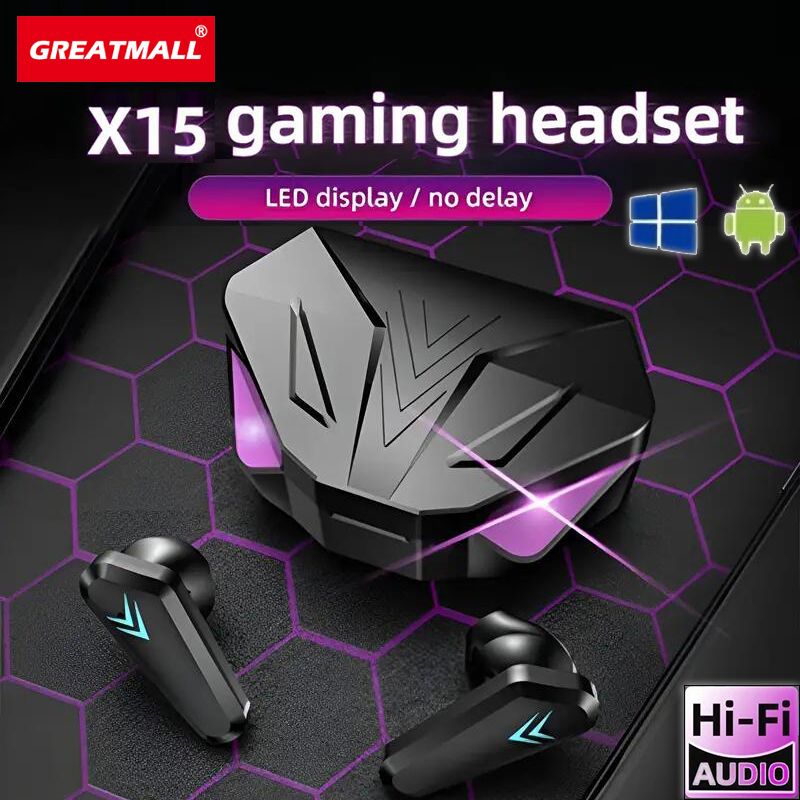GreatMall® X15 Pro TWS Gaming Earbuds Wireless Bluetooth Earphones With Mic Bass Audio Sound Positioning 9D Stereo Music HiFi Bluetooth Earpods For Gamer