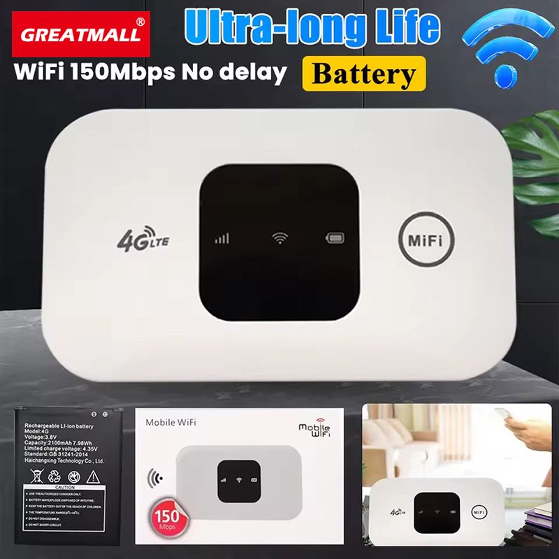 GreatMall® 4G Lte Router Wireless Wifi 2100mAh Mobile Hotspot with SIM Card Slot Hotspot Pocket WIFI 150mbps For Outdoor Home Office Travel portable WiFi