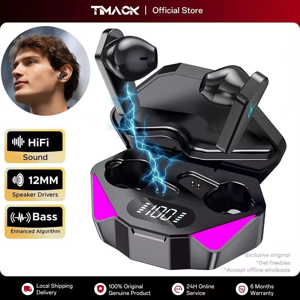 TIMACK X15 Pro TWS Gaming Earbuds Wireless Bluetooth Earphones With Mic Bass Audio Sound Positioning 9D Stereo Music HiFi Bluetooth Earpods For Gamer