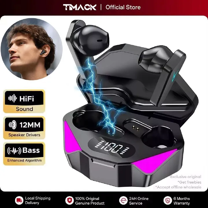 TIMACK X15 Pro TWS Gaming Earbuds Wireless Bluetooth Earphones With Mic Bass Audio Sound Positioning 9D Stereo Music HiFi Bluetooth Earpods For Gamer