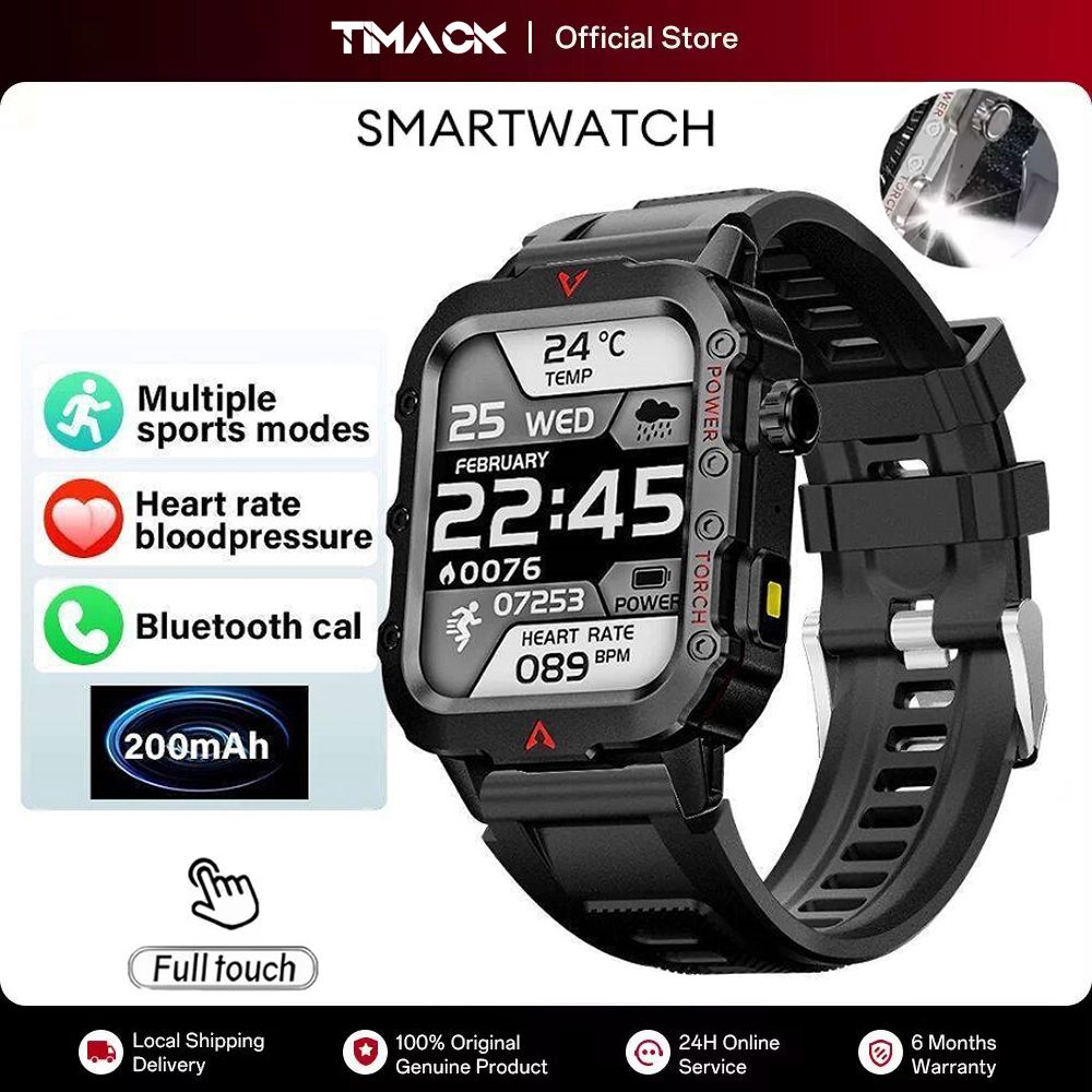TIMACK New Military GPS Smart Watch Men Flashlight Waterproof Outdoor Sport Tracker Bluetooth Call Smartwatch