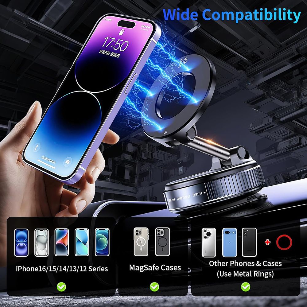 TIMACK Car Phone Magnetic Stand Mechanical Vacuum Suction Cup Rotate 360° Magnetic Adsorption Bracket Navigation Universal Holder