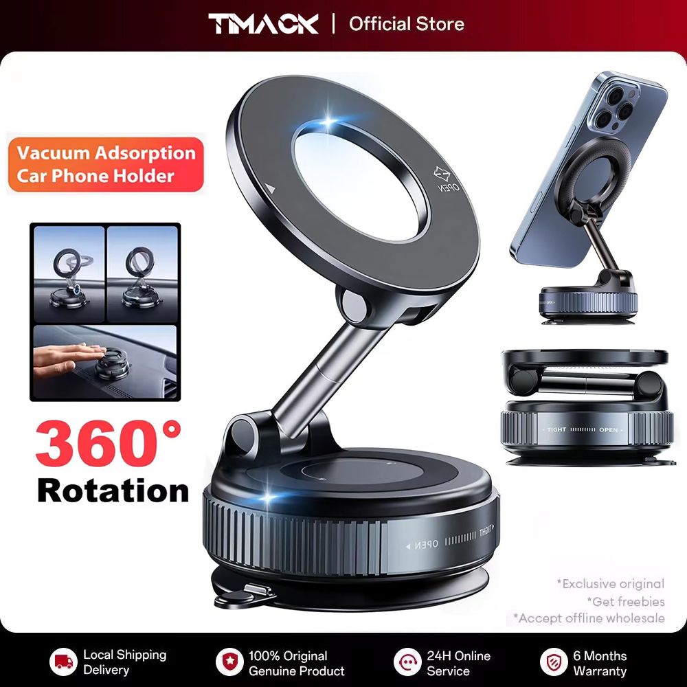 TIMACK Car Phone Magnetic Stand Mechanical Vacuum Suction Cup Rotate 360° Magnetic Adsorption Bracket Navigation Universal Holder