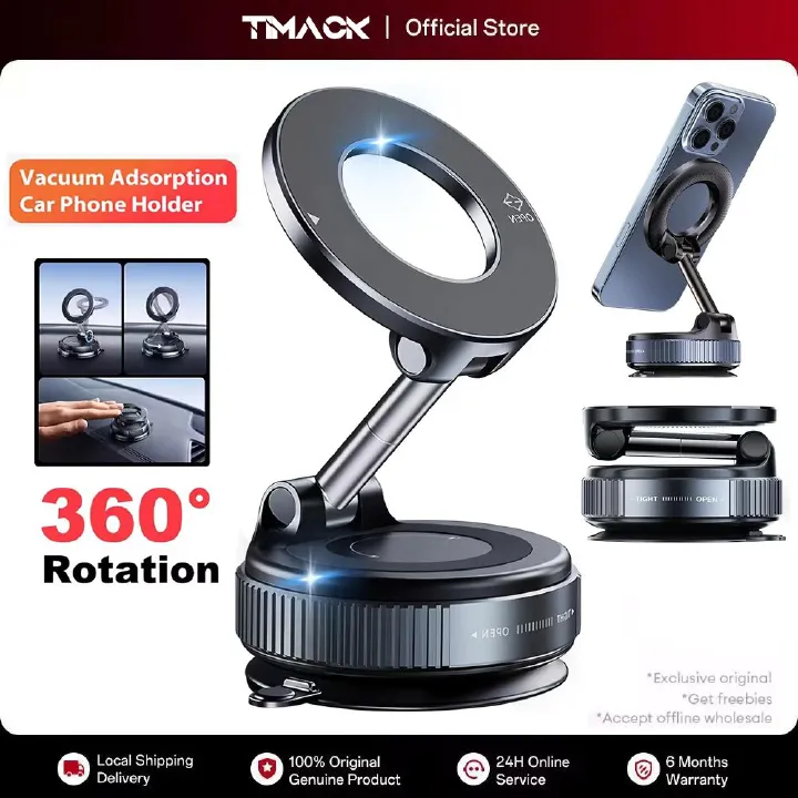 TIMACK Car Phone Magnetic Stand Mechanical Vacuum Suction Cup Rotate 360° Magnetic Adsorption Bracket Navigation Universal Holder