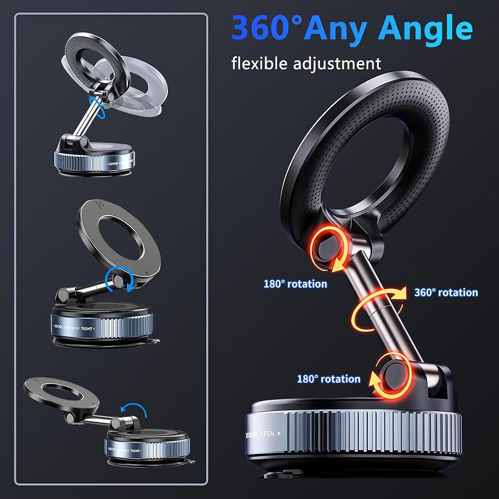 TIMACK Car Phone Magnetic Stand Mechanical Vacuum Suction Cup Rotate 360° Magnetic Adsorption Bracket Navigation Universal Holder