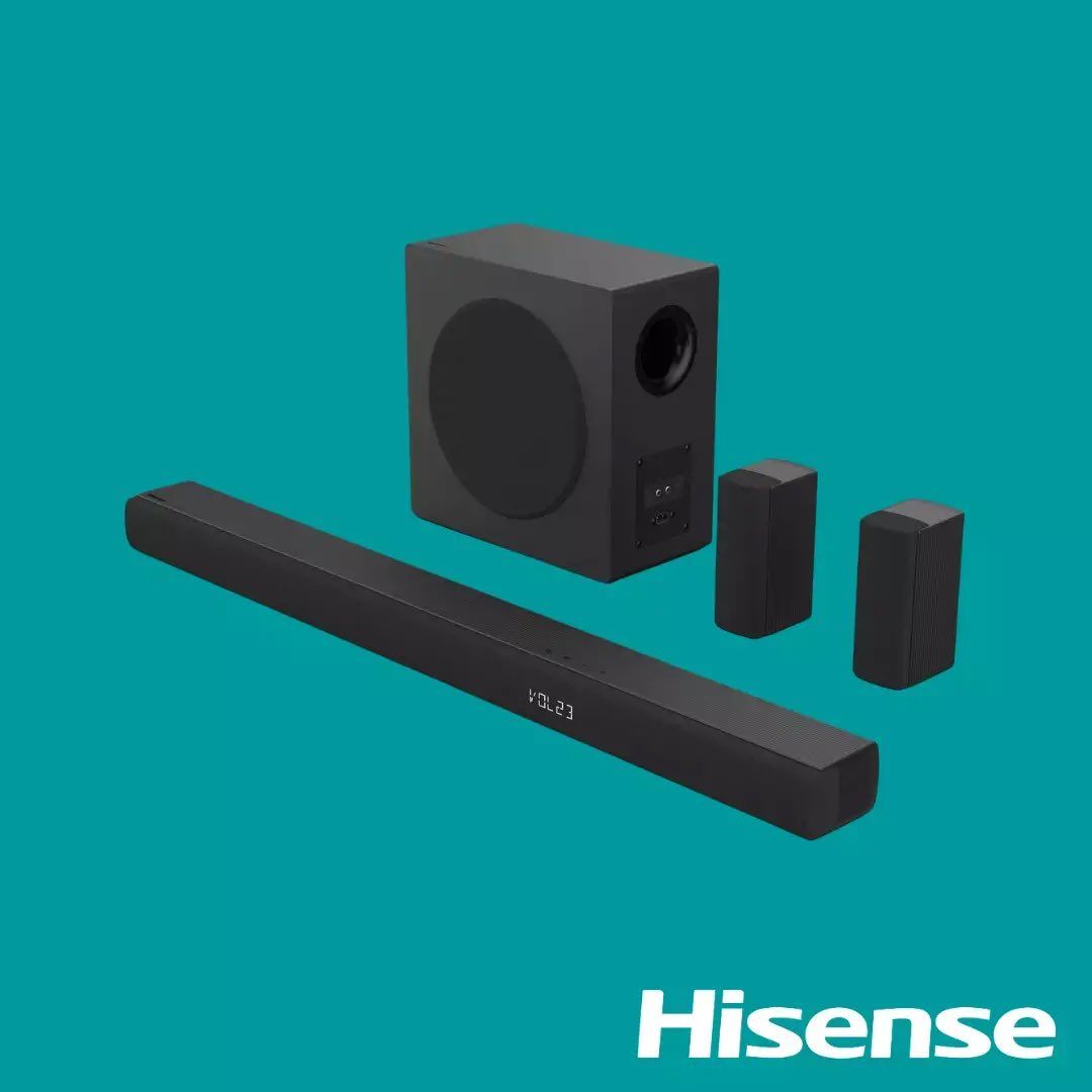 CLEARANCE OFFER !!!! Hisense Soundbar HS5100 Surround sound system 5.1, 540W Total Output Power, 6.5” Wireless subwoofer, Rear surround speakers, Dolby Digital Plus+ FREE GIFTS.