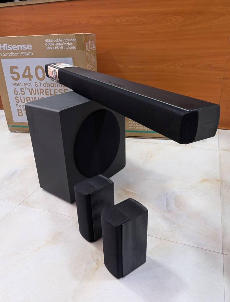 CLEARANCE OFFER !!!! Hisense Soundbar HS5100 Surround sound system 5.1, 540W Total Output Power, 6.5” Wireless subwoofer, Rear surround speakers, Dolby Digital Plus+ FREE GIFTS.