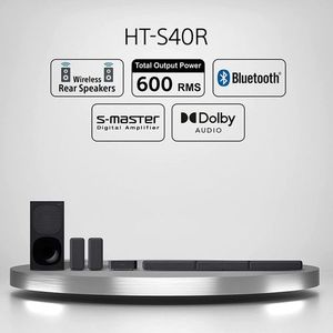 Sony HT-S40R Real 5.1ch Dolby Audio Soundbar for TV with Subwoofer & Wireless Rear Speakers, 5.1ch Home Theatre System (600W, Bluetooth & USB Connectivity, HDMI & Optical Connectivity