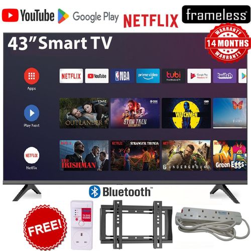 Skyworth 43''inch Frameless Smart Android AI TV Bluetooth Enabled Netflix Youtube I-cast Prime VIdeo Google Play Assistant Television Inbuilt Decoder Built-in Wi-FI +FREE TV GUARD+BRACKET+EXTENSION