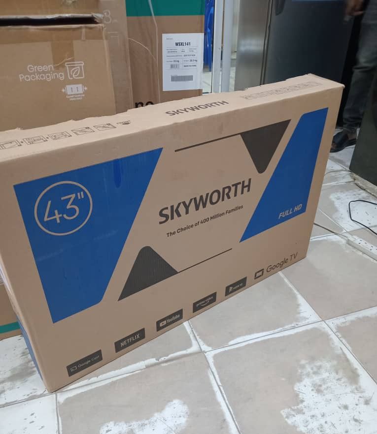 Skyworth 43''inch Frameless Smart Android AI TV Bluetooth Enabled Netflix Youtube I-cast Prime VIdeo Google Play Assistant Television Inbuilt Decoder Built-in Wi-FI +FREE TV GUARD+BRACKET+EXTENSION
