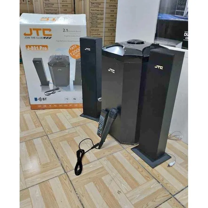CLEARANCE DEAL!!!!!! JTC MTUNGI 2.1CH HOMETHEATRE-BT/FM/USB-12,000W-SYSTEM.MODEL NO;JTC J-801 Pro.
COMES WITH A MICROPHONE AND SATELLITE CABLE DEEP BASS