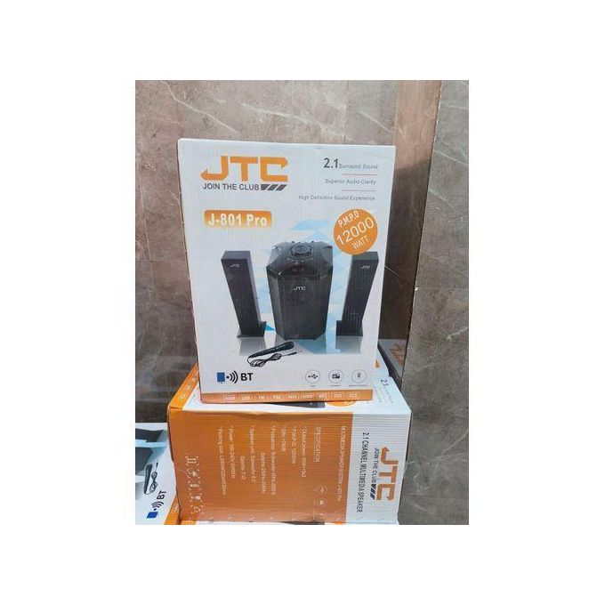 CLEARANCE DEAL!!!!!! JTC MTUNGI 2.1CH HOMETHEATRE-BT/FM/USB-12,000W-SYSTEM.MODEL NO;JTC J-801 Pro.
COMES WITH A MICROPHONE AND SATELLITE CABLE DEEP BASS
