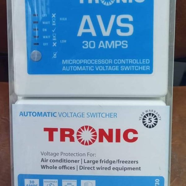 The Tronic AVS 30 Amps (AVS30) Surge Protector heavy-duty automatic voltage switcher__ designed to protect large appliances and entire circuits from unstable power.