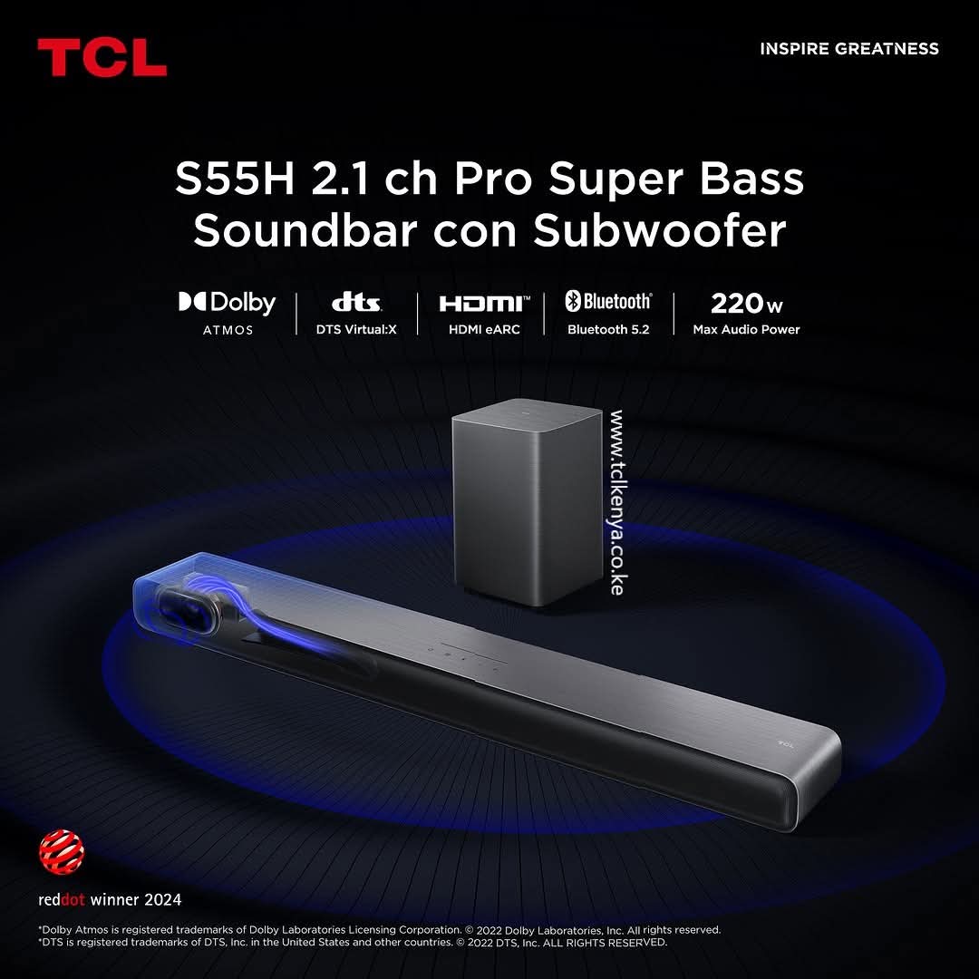 CLEARANCE OFFER!!! TCL S55H Wireless Soundbar 220W 2.1 Ch Dolby Atmos 1 YEAR WARRANTYY. WITH FREE EXTENSION GIFT