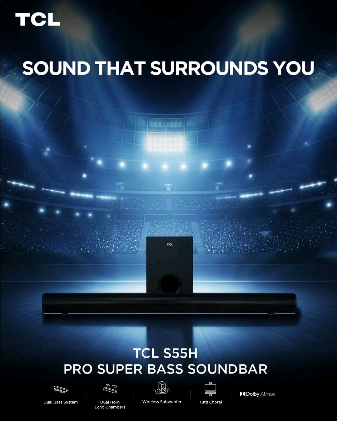 CLEARANCE OFFER!!! TCL S55H Wireless Soundbar 220W 2.1 Ch Dolby Atmos 1 YEAR WARRANTYY. WITH FREE EXTENSION GIFT