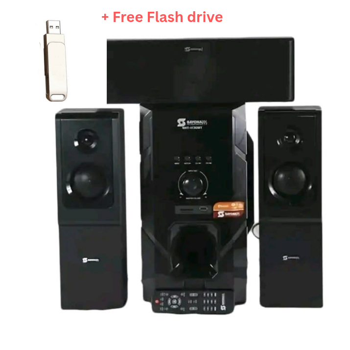 Experience powerful, Sayona 3.1 Channel Subwoofer SHT 1130BT 15000W P.M.P.O Sub woofer sound system with Digital Amplifier. FM, P.M.P.O, Radio, sd card with FREE GIFT OF FLASH DRIVE