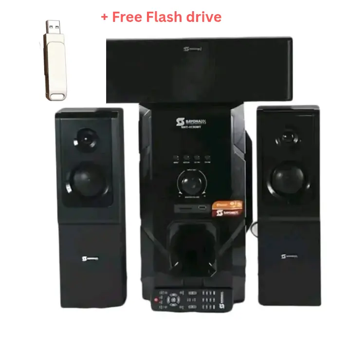 Experience powerful, Sayona 3.1 Channel Subwoofer SHT 1130BT 15000W P.M.P.O Sub woofer sound system with Digital Amplifier. FM, P.M.P.O, Radio, sd card with FREE GIFT OF FLASH DRIVE