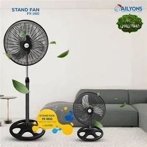 AILYONS 18inch Stand Fan 5 Blades Electric Fan Oscillating Solar/Electric Powered 3 Speeds Household Cooling Round Base Support- Black 1yr Warranty
