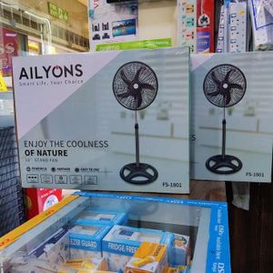 AILYONS 18inch Stand Fan 5 Blades Electric Fan Oscillating Solar/Electric Powered 3 Speeds Household Cooling Round Base Support- Black 1yr Warranty