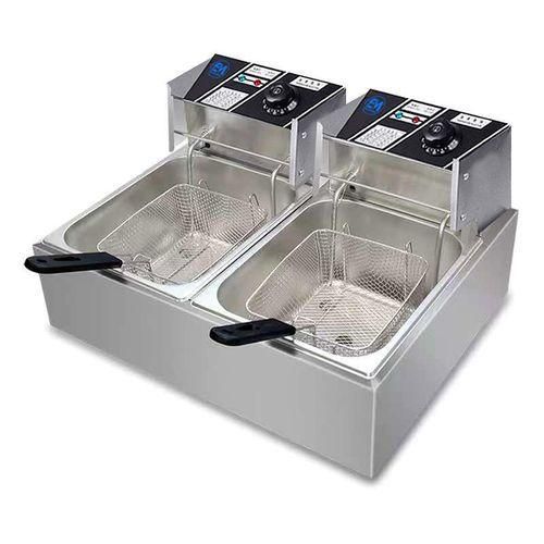 Macro  12 LITRES STAINLESS STEEL 6+6L Double TANK Energy Efficient Double Electric Chips, Chicken or MANDAZIS Deep Fryer Machine.